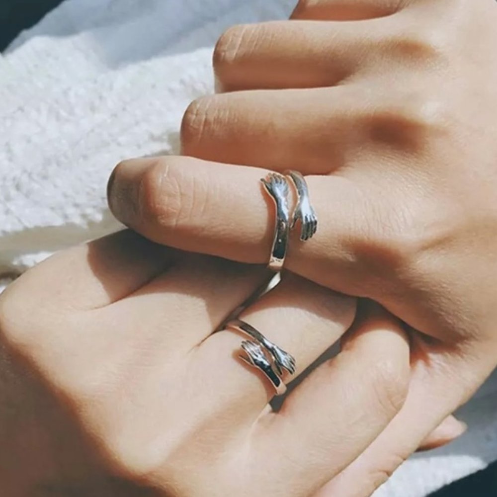 Minimalist Cute/Dainty Silver Love Hug Adjustable Ring - Picture 2 of 6
